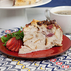 Bacon, Goat Cheese and Strawberry Breakfast Strata with Natural Rice Vinegar Reduction 