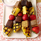 Grilled Fruit Kabobs with Spiced Yogurt Sauce