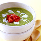 Green Pea Soup with Yogurt Dill Cream 