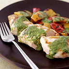 Grilled Chicken and Tri Color Peppers with Chimichurri Sauce 
