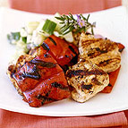 Grilled Rosemary Chicken and Red Peppers with Cucumber Relish 