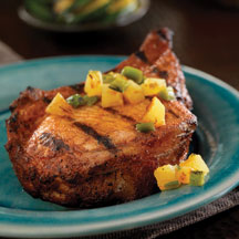 Chili Rubbed Pork Chops with Grilled Pineapple Salsa