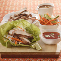 Thai Lettuce Wraps with Satay Pork Strips