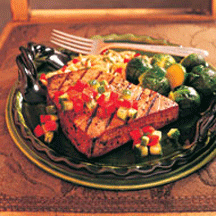 Grilled Tuna with Fresh Tomato, Cucumber and Dill Relish